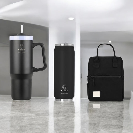 Bundle Black Friday (x3) Estia Straw Tumbler XL & Travel Cup & Ισοθερμική Τσάντα - Μαύρα