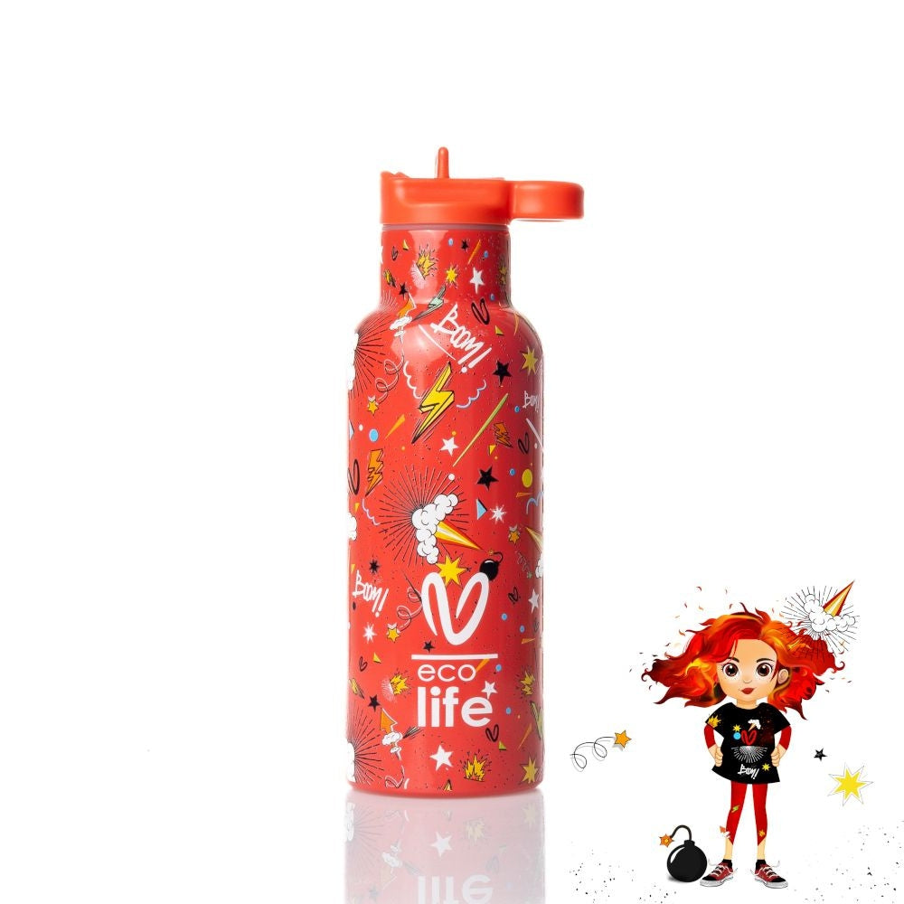 Ecolife x Vasiliki Kids Μπουκάλι Θερμός με Καλαμάκι - 500ml