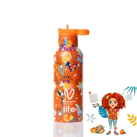 Ecolife x Vasiliki Kids Μπουκάλι Θερμός με Καλαμάκι - 500ml