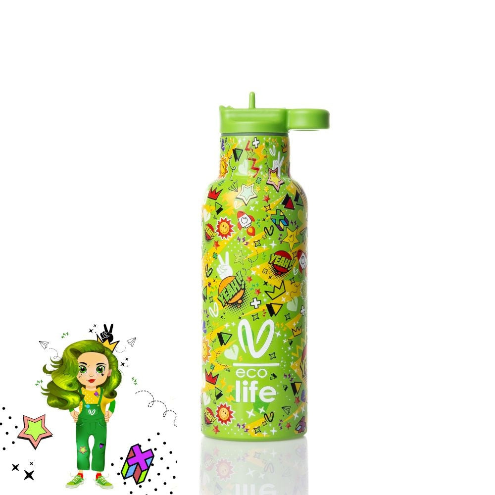 Ecolife x Vasiliki Kids Μπουκάλι Θερμός με Καλαμάκι - 500ml