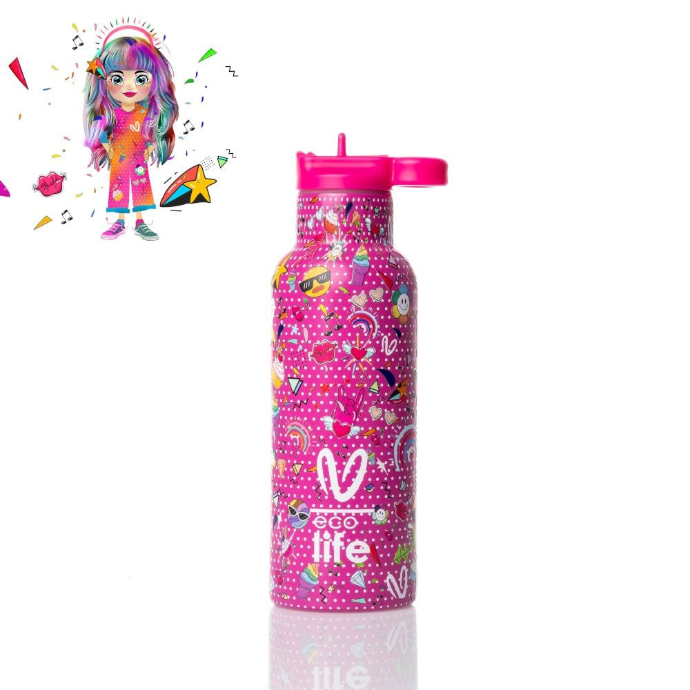 Ecolife x Vasiliki Kids Μπουκάλι Θερμός με Καλαμάκι - 500ml